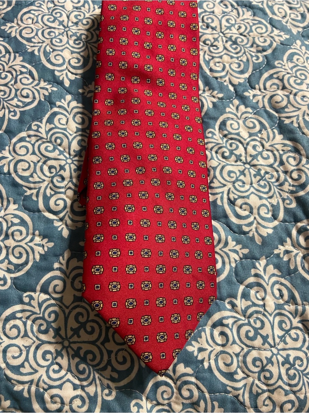 LIBERTY HOUSE Red Geometric-Floral SILK Necktie